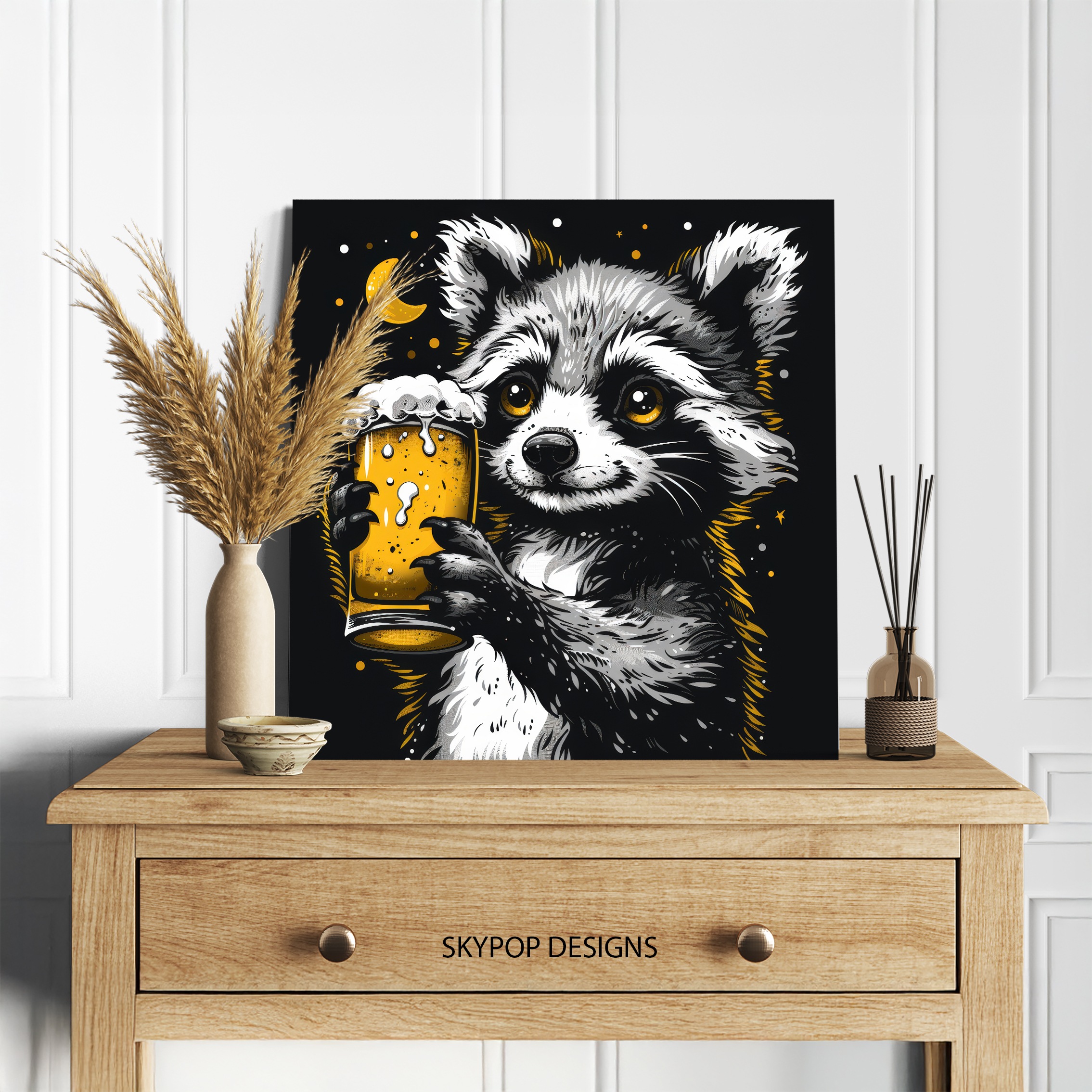 5.jpg Raccoon Beer Night Art