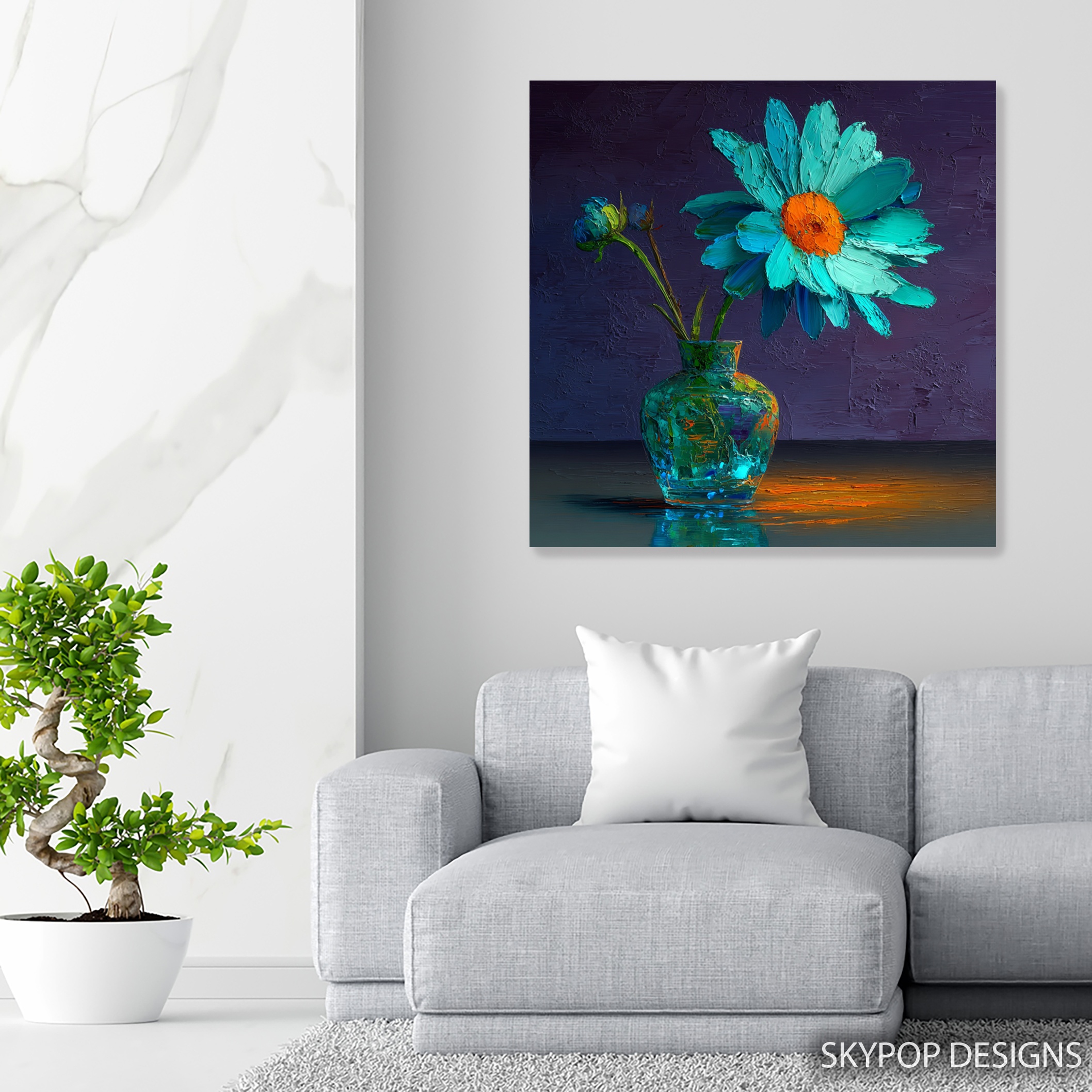 5.jpg Teal Daisy Floral Art