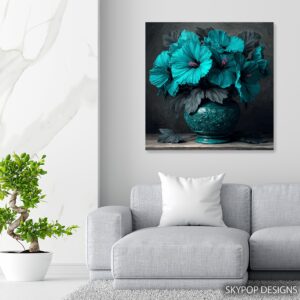 Teal Hibiscus Vase Art