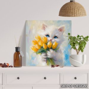 Kitten Yellow Tulips Art