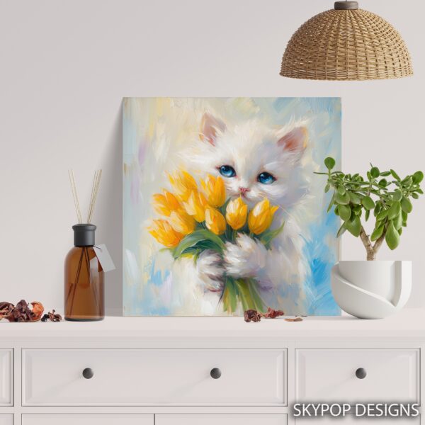 Kitten Yellow Tulips Art