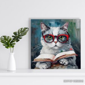 Sophisticated Cat Reading Art