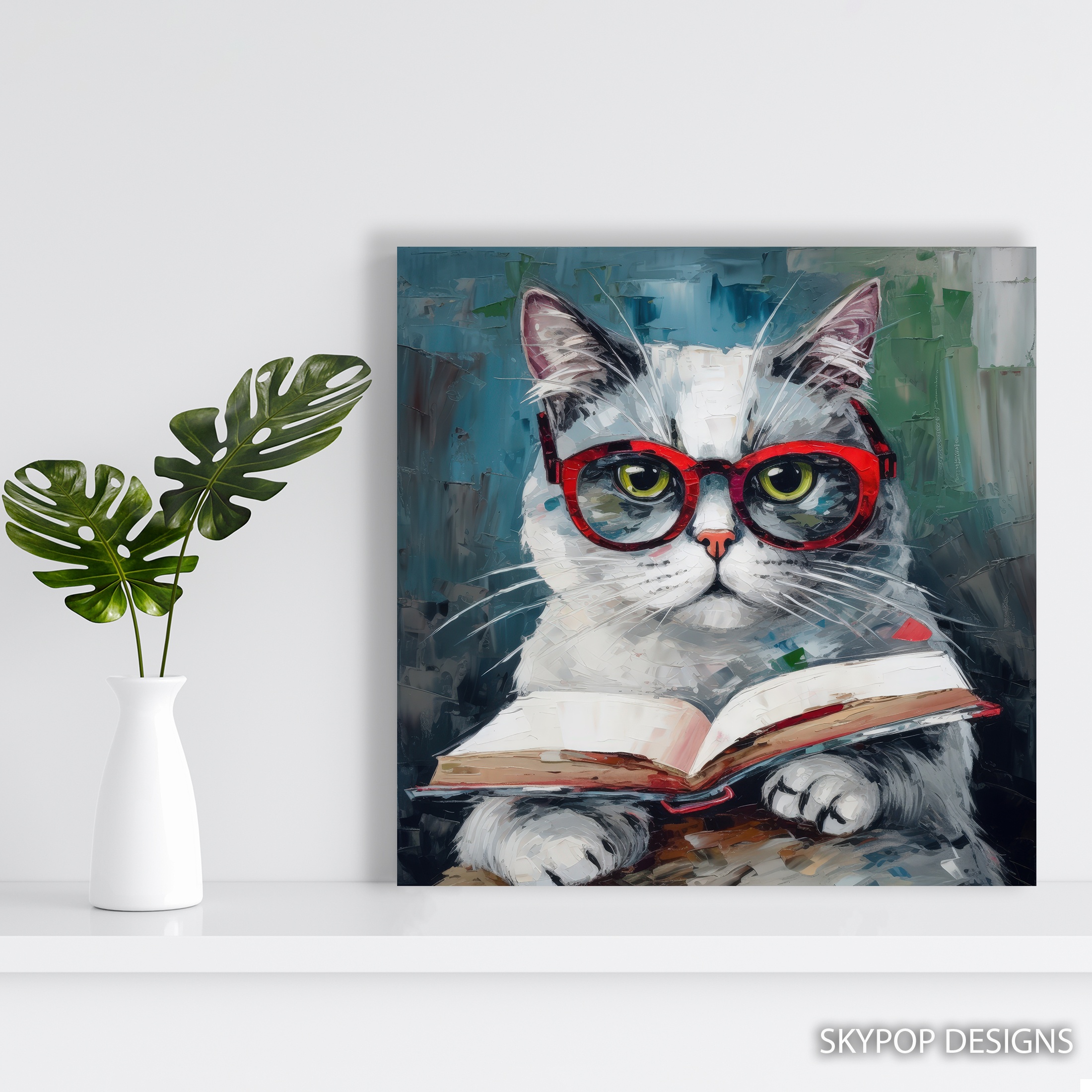 5.jpg Sophisticated Cat Reading Art