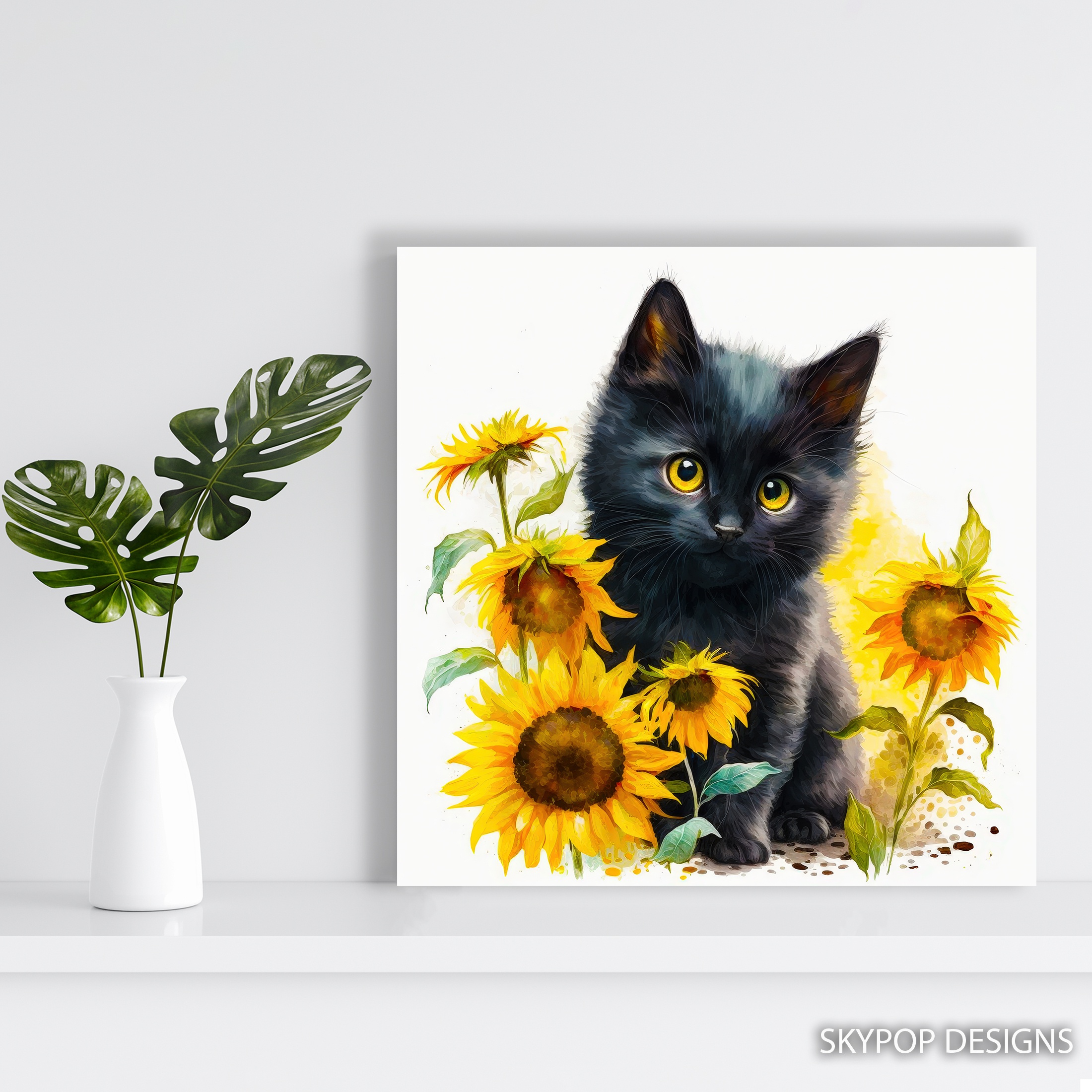 5.jpg Black Cat and Sunflowers Art