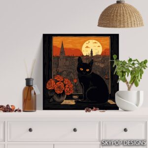Black Cat Sunset View Art