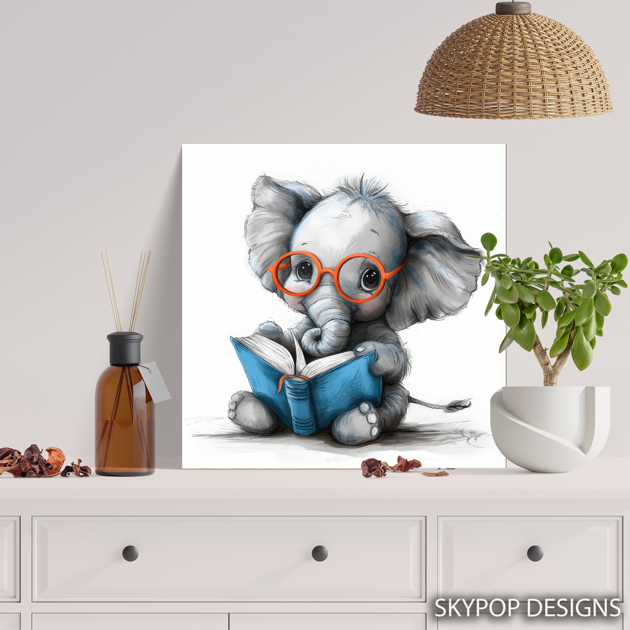 5.jpg Elephant Reading Art