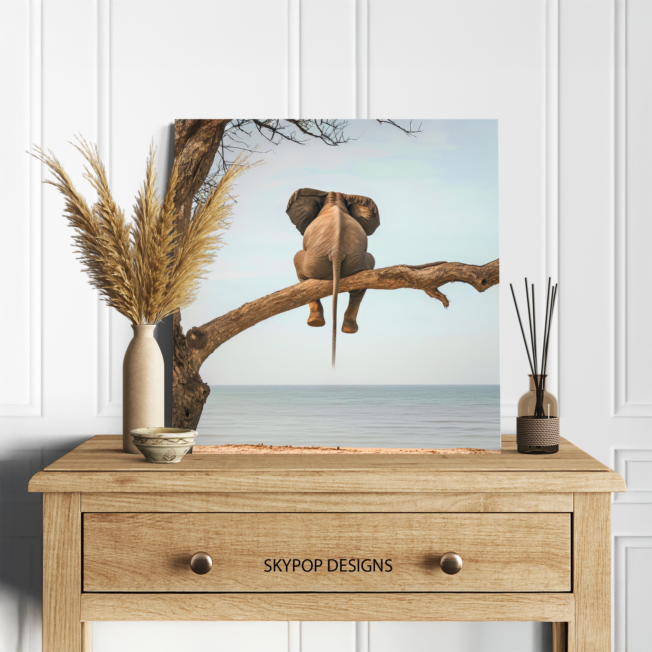 5.jpg Elephant Tree Beach Scene Art