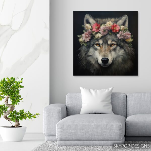 Wolf with Flower Crown Art