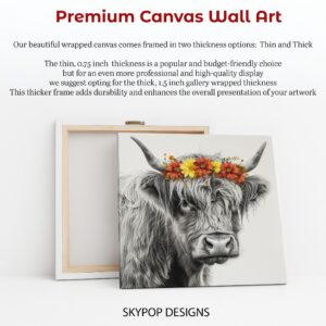 Highland Cow Floral Crown Art