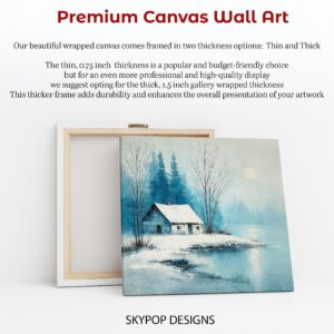 Winter Cabin Lake Art