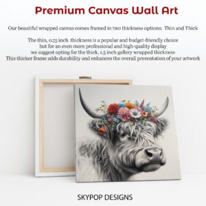 Highland Cow Floral Crown Art