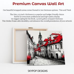 European Red Roof Cityscape Art