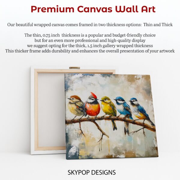 Colorful Birds on Branch Art