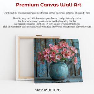 Pink Geraniums Teal Vase Art