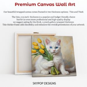 White Cat With Yellow Tulips Art