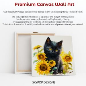 Black Cat and Sunflowers Art