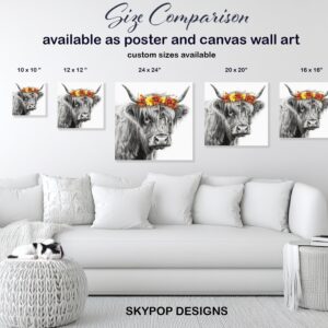 Highland Cow Floral Crown Art