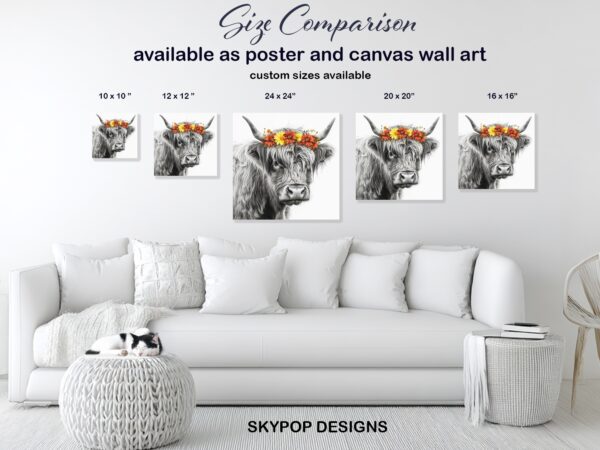 Highland Cow Floral Crown Art