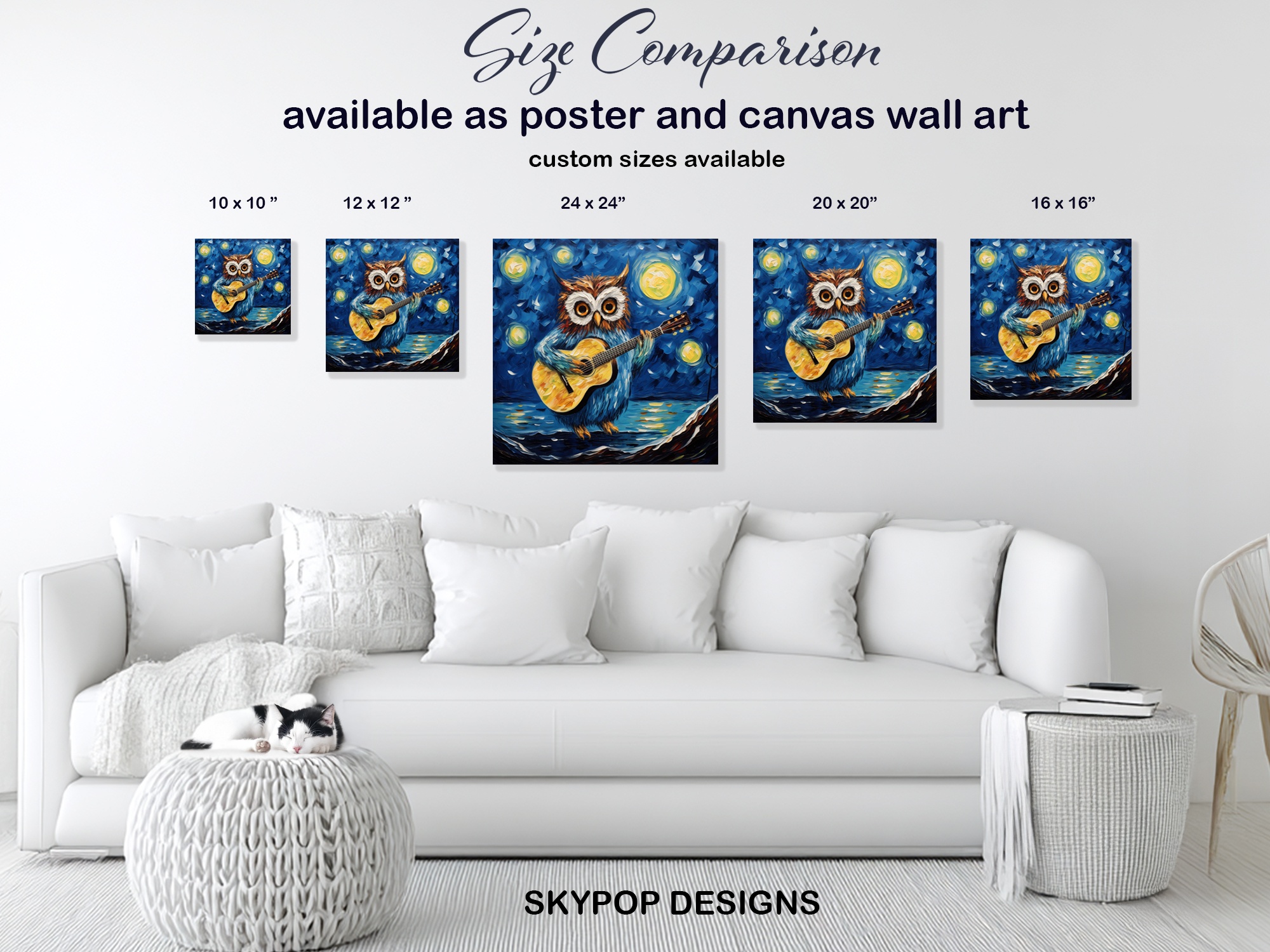 7.jpg Owl Guitar Starry Night Art