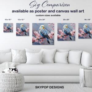 Blue Budgie Cherry Blossom Art