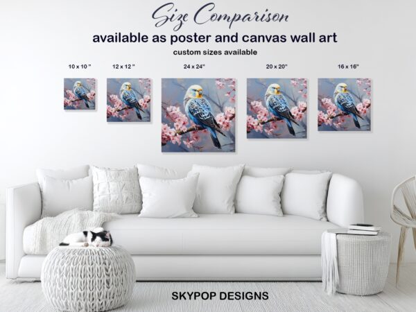Blue Budgie Cherry Blossom Art