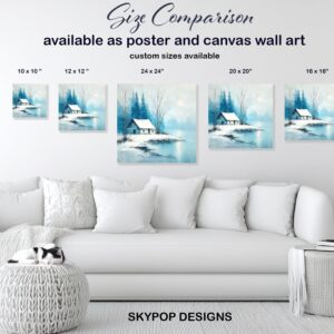 Winter Cabin Lake Art