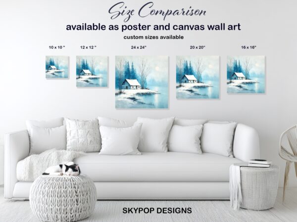 Winter Cabin Lake Art