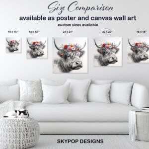 Highland Cow Floral Crown Art
