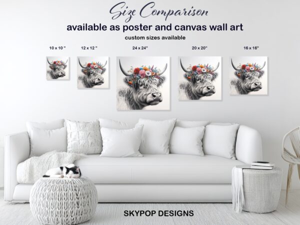 Highland Cow Floral Crown Art