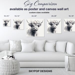 Highland Cow Floral Crown Art
