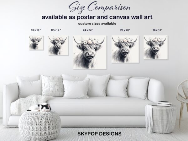 Highland Cow Floral Crown Art