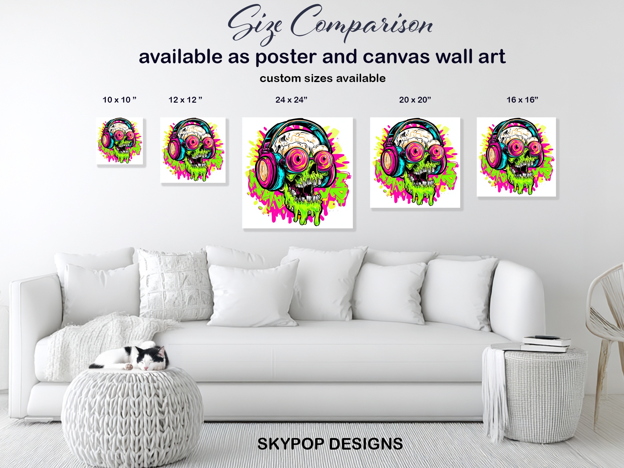 7.jpg Neon Skull Headphones Art