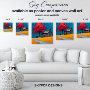 Vibrant Red Tree House Art