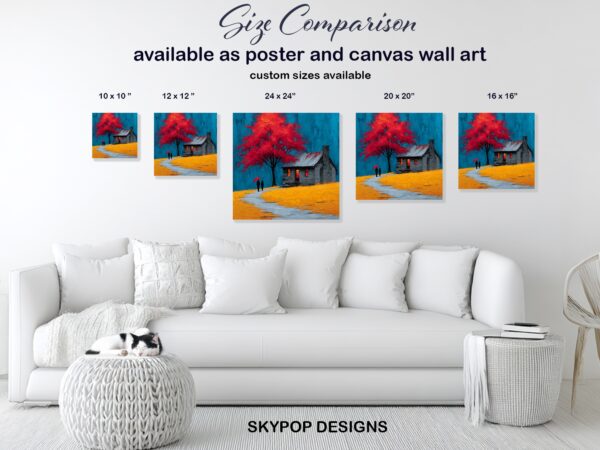 Vibrant Red Tree House Art