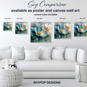 Teal Peony Bloom Art