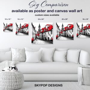 European Red Roof Cityscape Art
