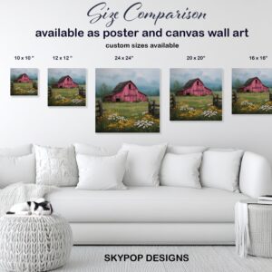 Red Barn Wildflower Art