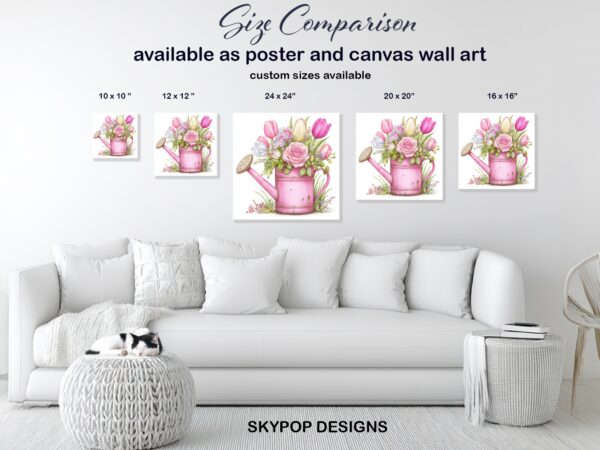 Pink Watering Can Flower Art