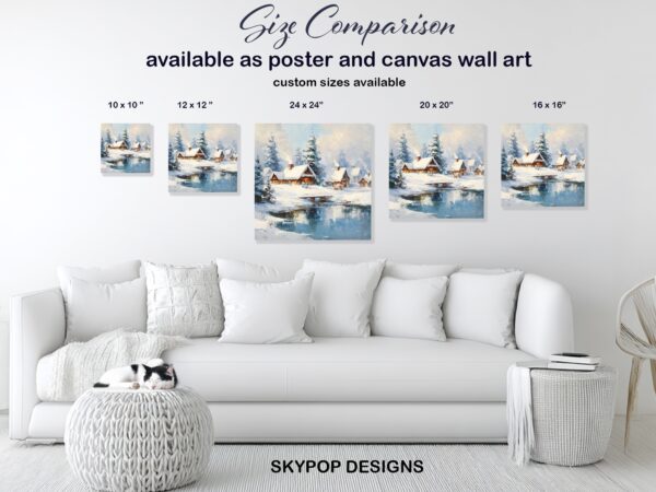 Winter Village Reflection Art