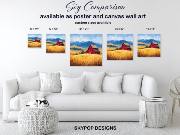 Red Barn Mountain Landscape Art