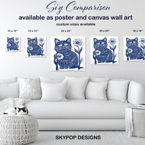 Blue Cat Flower Art