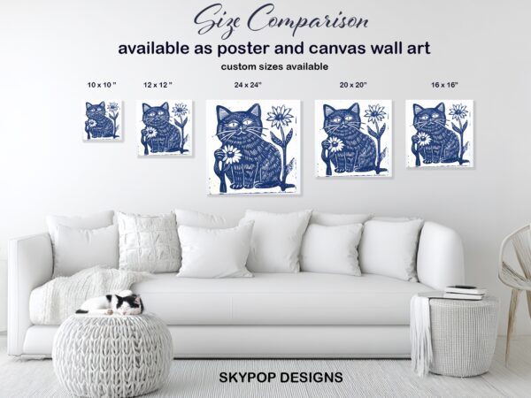 Blue Cat Flower Art