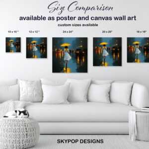 Yellow Umbrella City Night Art