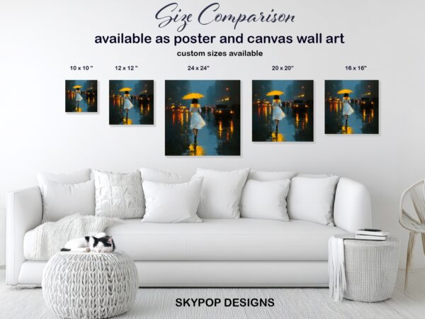 Yellow Umbrella City Night Art