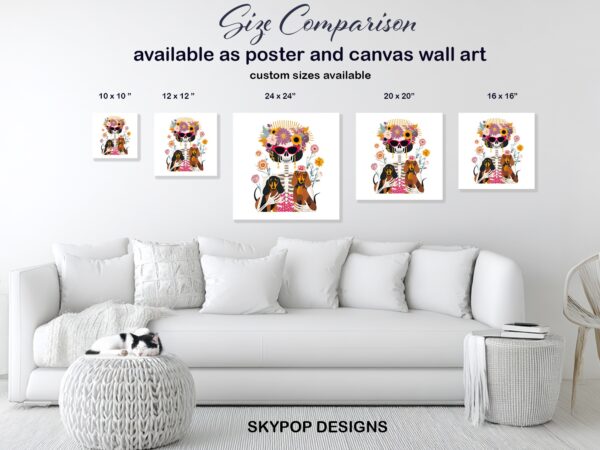 Dachshund Floral Skeleton Art