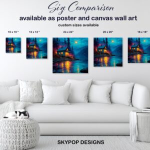 Moonlit Cabin Lake Art