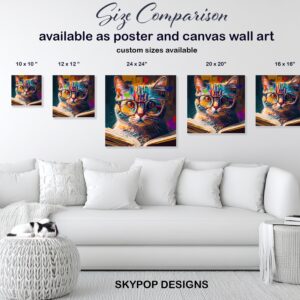 Colorful Cat Reading Art