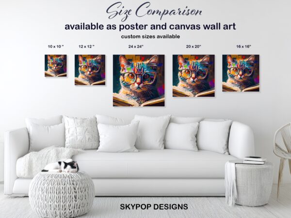 Colorful Cat Reading Art