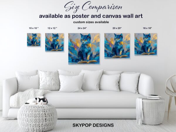 Blue Cat Reading Art
