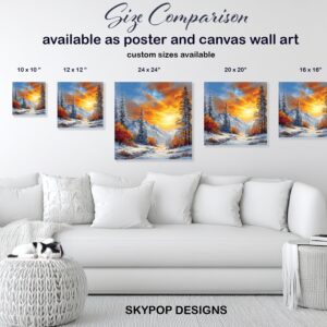 Fiery Winter Sunset Mountain Art
